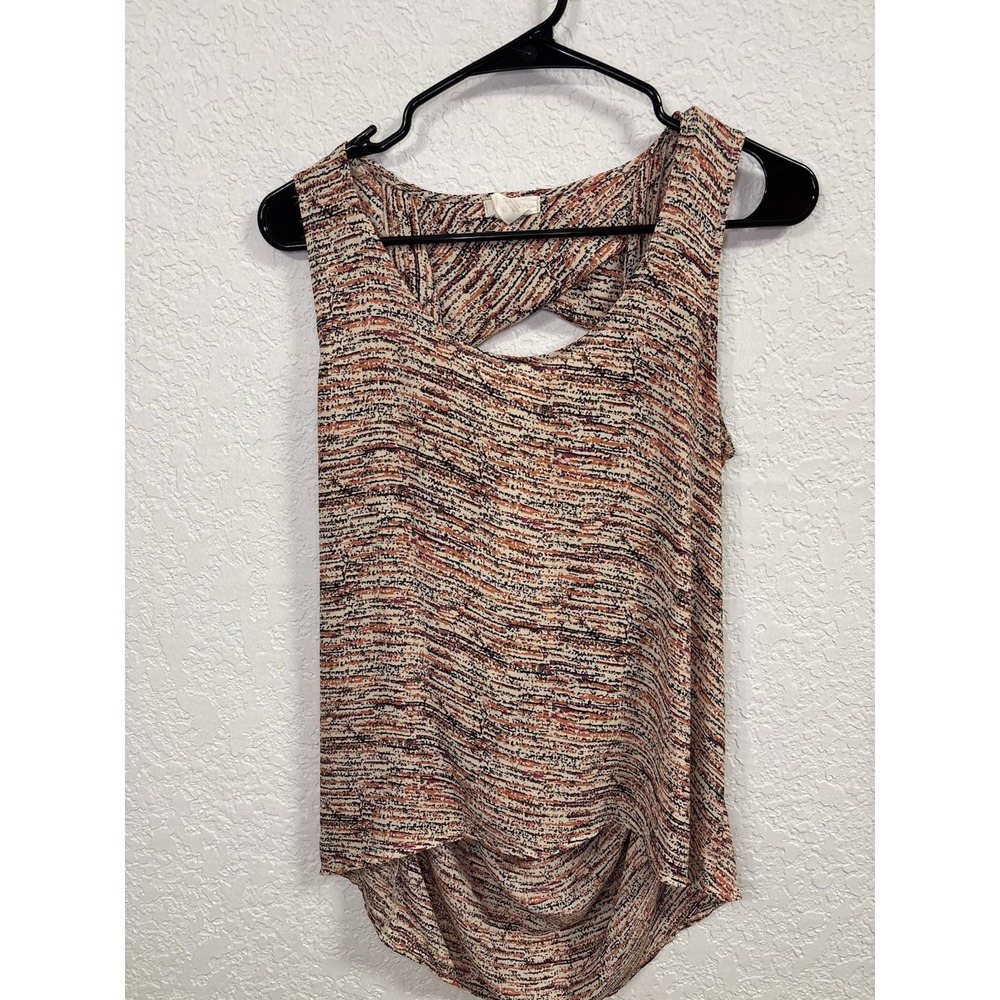 PRETTY GOOD Women's Sleeveless Top Size M Beige with Black Orange Brown Print